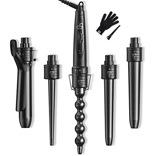 Rizador Pelo 5 en 1, Rizador de Pelo Profesional 9mm/18mm/25mm/32mm de 190-210℃ Temperatura, Doble Voltage 100V - 240V para Rizos Grandes y Ondas Sueltas, 1 Guante de Protector, 1 Pinza