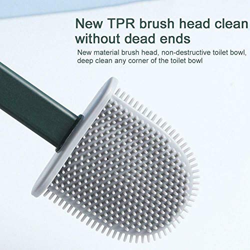 RJVCANERS Cepillo de Baño de Silicona Montado en la Pared Cepillo de Cerdas Suaves Flexibles de Cabeza Plana Escobilla de Baño de Mango Largo Con Soporte Higiénico (White)