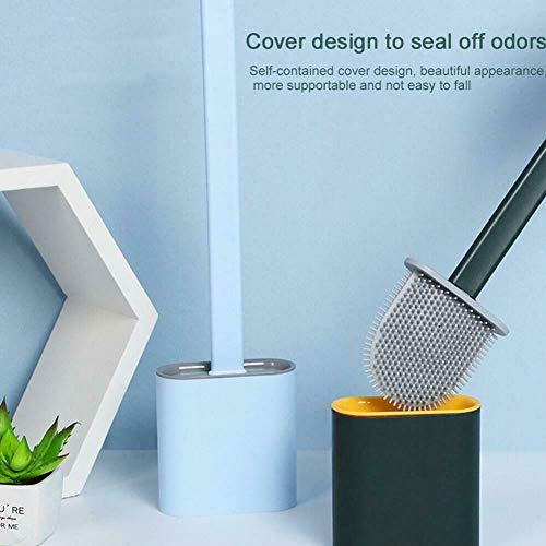 RJVCANERS Cepillo de Baño de Silicona Montado en la Pared Cepillo de Cerdas Suaves Flexibles de Cabeza Plana Escobilla de Baño de Mango Largo Con Soporte Higiénico (White)