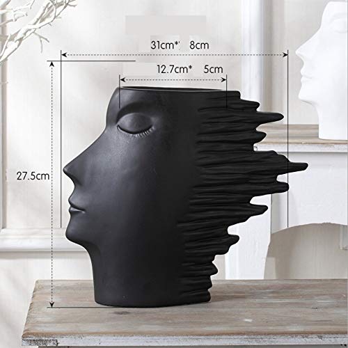 RJZF Decoración Creativa del Arte Nórdico del Florero De La Mascarilla, Sala De Estar Casera con La Decoración Decorativa, Florero Seco Adornos Artesanales Adornos Negro-L