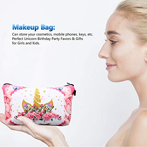 RLGPBON Pack 5 Unicornios Mochila con cordón/Maquillaje Bolsa/Collar de Cadena de aleación/Pulsera/5 Piezas de Lazos para el Cabello Unicornio/Unicornio Drawstring Gift para niñas