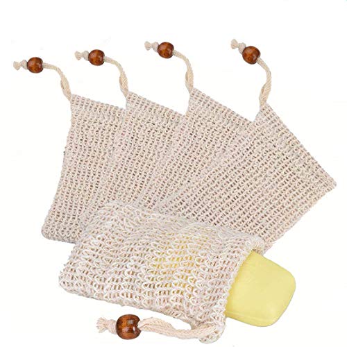 Rmeet Bolsas de Jabón,5 Pack Bolsa de Jabón de Sisal Natural Store Red de Jabón para Desechar y Ahorrar Jabones Baño de Lavado 14.5 * 9CM