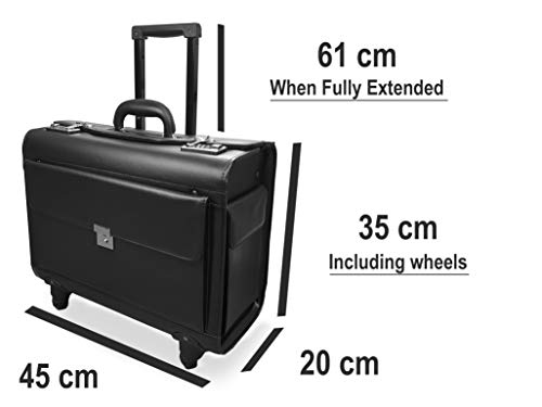 Roamlite RLPC9144K - Maletín de viaje con 4 ruedas, tamaño de equipaje de mano, con ruedas, para negocios, con doble combinación de cerraduras en piel sintética de poliuretano, color negro