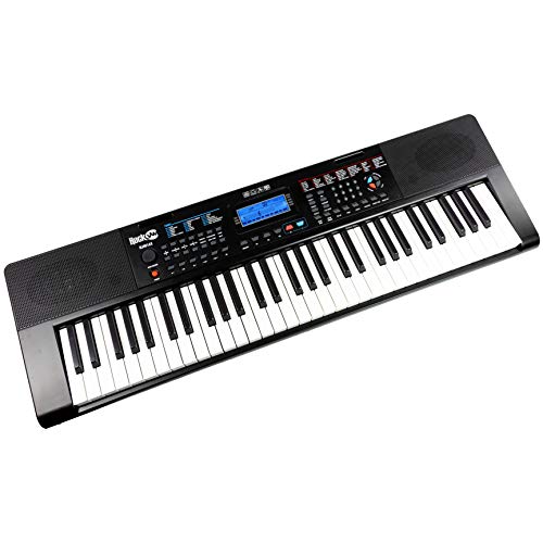 RockJam RJ461AX Teclado de piano digital portátil Alexa de 61 teclas con soporte de música, fuente de alimentación, aplicación para piano Simply y teclas de notas, con Alexa integrada