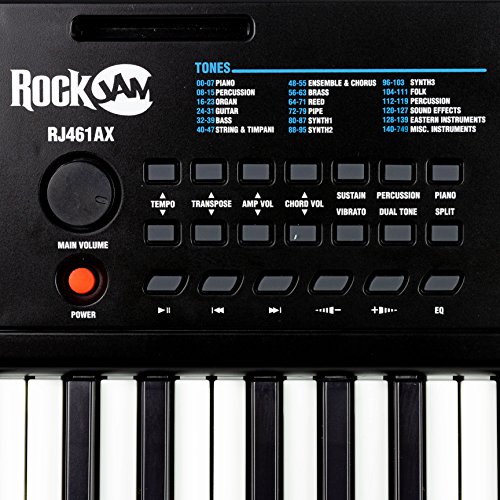 RockJam RJ461AX Teclado de piano digital portátil Alexa de 61 teclas con soporte de música, fuente de alimentación, aplicación para piano Simply y teclas de notas, con Alexa integrada