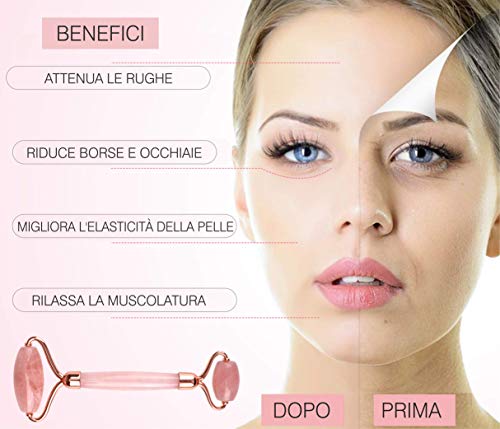 Rodillo De Cuarzo Rosa Para La Belleza De La Piel Piedra Natural Anti-Envejecimiento. Linfodrenante Antiarrugas.Última Generación Mejorada. Dos Rodillos Para Cara y Cuerpo. Masaje Cervical y Muscolos