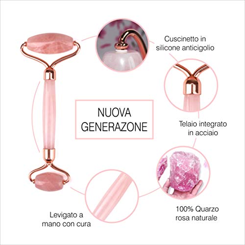 Rodillo De Cuarzo Rosa Para La Belleza De La Piel Piedra Natural Anti-Envejecimiento. Linfodrenante Antiarrugas.Última Generación Mejorada. Dos Rodillos Para Cara y Cuerpo. Masaje Cervical y Muscolos