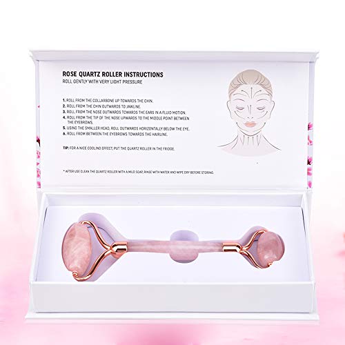 Rodillo De Cuarzo Rosa Para La Belleza De La Piel Piedra Natural Anti-Envejecimiento. Linfodrenante Antiarrugas.Última Generación Mejorada. Dos Rodillos Para Cara y Cuerpo. Masaje Cervical y Muscolos