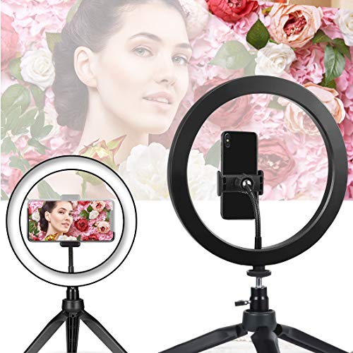 ROOGELD 10.2" Anillo de Luz LED,Fotografia con Altura Ajustable Trípode,3 Modos de Luz y 7 Niveles de Brillo,Lampara Anillo Led con Trípode Control Remoto para Movil y Camara,Youtube,Selfie,Video