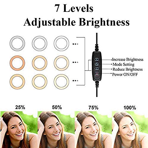 ROOGELD 10.2" Anillo de Luz LED,Fotografia con Altura Ajustable Trípode,3 Modos de Luz y 7 Niveles de Brillo,Lampara Anillo Led con Trípode Control Remoto para Movil y Camara,Youtube,Selfie,Video