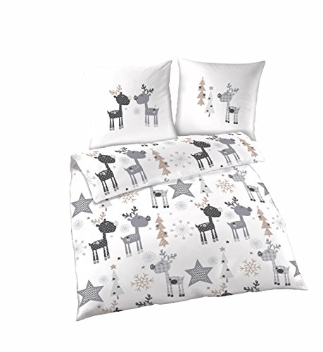 Ropa de cama infantil de castores, 100 % algodón, Elche Weiss Silber, 135 cm x 200 cm