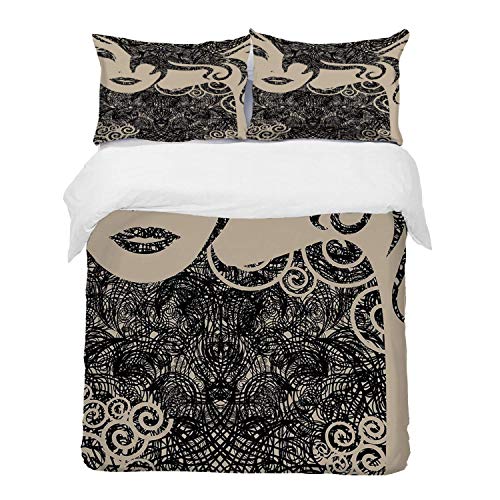 ropa de cama - Juego de funda nórdica, decoración moderna, mujer con presentación fresca Imagen de maquillaje ondulado, sexy, caliente y maquillaje de vampiro, bronceado, juego de funda nórdica de mic