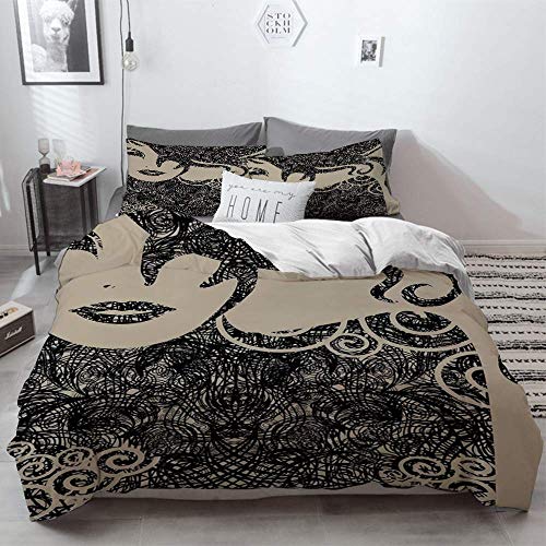 ropa de cama - Juego de funda nórdica, decoración moderna, mujer con presentación fresca Imagen de maquillaje ondulado, sexy, caliente y maquillaje de vampiro, bronceado, juego de funda nórdica de mic