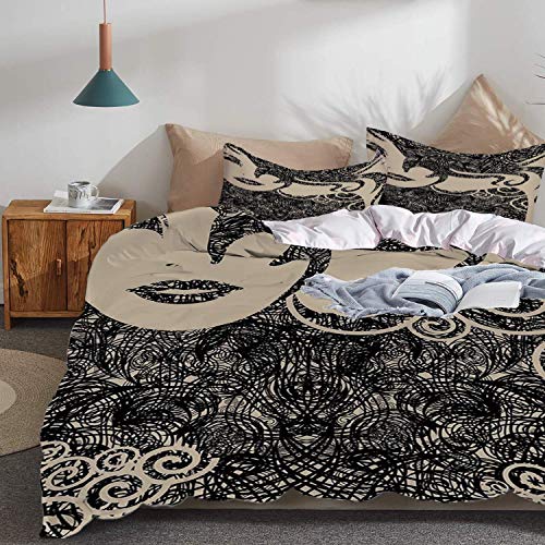 ropa de cama - Juego de funda nórdica, decoración moderna, mujer con presentación fresca Imagen de maquillaje ondulado, sexy, caliente y maquillaje de vampiro, bronceado, juego de funda nórdica de mic