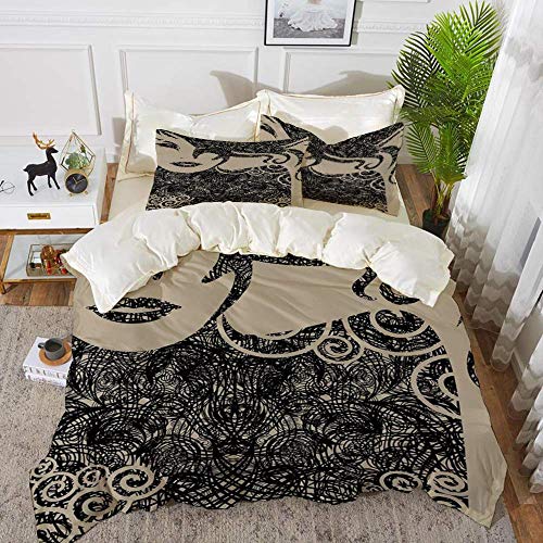 ropa de cama - Juego de funda nórdica, decoración moderna, mujer con presentación fresca Imagen de maquillaje ondulado, sexy, caliente y maquillaje de vampiro, bronceado, juego de funda nórdica de mic