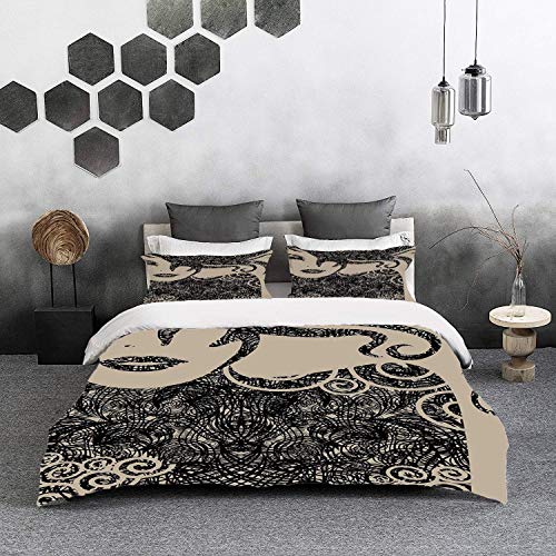 ropa de cama - Juego de funda nórdica, decoración moderna, mujer con presentación fresca Imagen de maquillaje ondulado, sexy, caliente y maquillaje de vampiro, bronceado, juego de funda nórdica de mic