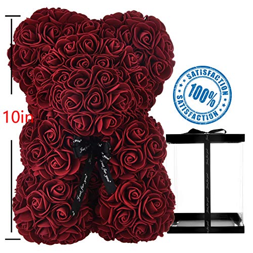Rosa oso, regalo para mamá, mujer, para adolescentes, regalos para madres, regalos hechos a mano, osito de rosa, oso de peluche, rosa, día de San Valentín, cumpleaños – oso de rosas con caja (rojo)