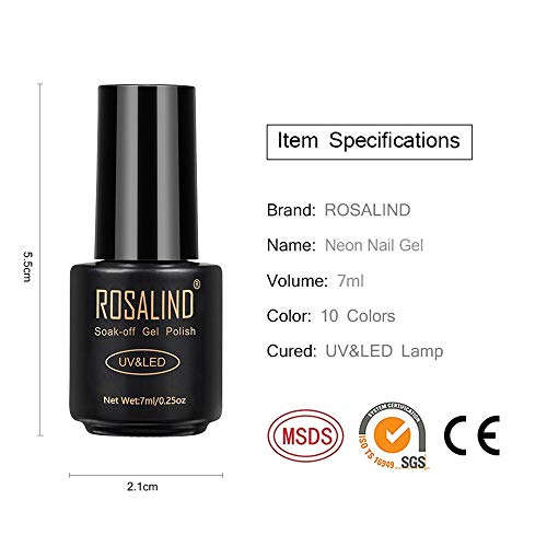 ROSALIND 10pcs Neon Nail Polish Set Gel Esmalte de uñas Gel Polish UV Neon Gel para uñas 7ML