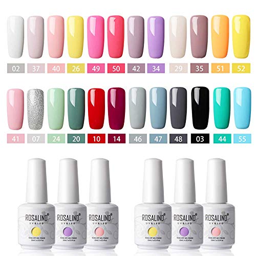 ROSALIND 24PCS/Set Esmalte Semipermanentes UV LED Kit Uñas de Gel, 15ml Pintauñas Semipermanente Soakoff Esmalte de gel de uñas