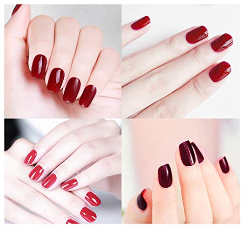 ROSALIND Juego de esmaltes de uñas de gel de color rojo y gris puro, lámpara UV/LED, semipermanente, de larga duración, 12 unidades, 7 ml