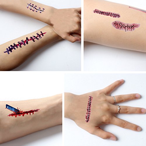 rosenice temporales tatuaje Halloween Tattoo 8 hojas Bluten Wund Cicatrices sangre para Fiesta Cosplay Disfraz Fácil de Promoción y duradero para mujeres hombres niños