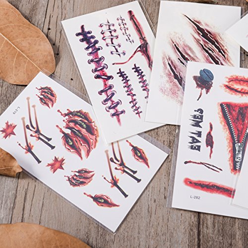 rosenice temporales tatuaje Halloween Tattoo 8 hojas Bluten Wund Cicatrices sangre para Fiesta Cosplay Disfraz Fácil de Promoción y duradero para mujeres hombres niños