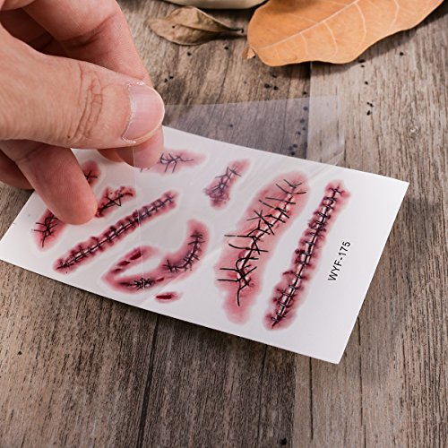 rosenice temporales tatuaje Halloween Tattoo 8 hojas Bluten Wund Cicatrices sangre para Fiesta Cosplay Disfraz Fácil de Promoción y duradero para mujeres hombres niños