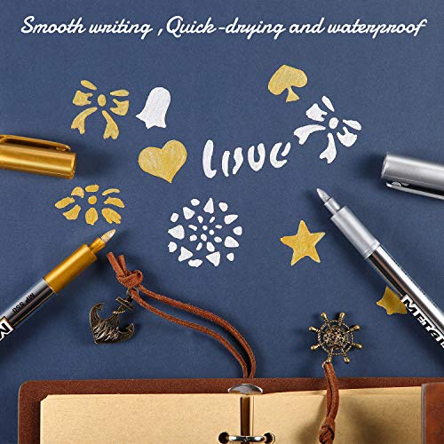 Rotuladores Metálicos Dorados y Plateados, Marcadores Permanentes Metálicos Adecuados para Tarjetas Escritura Firma Letras Plumas Metálicas Pintura (Dorado y Plateado, 1,5 mm 4 Plumas)