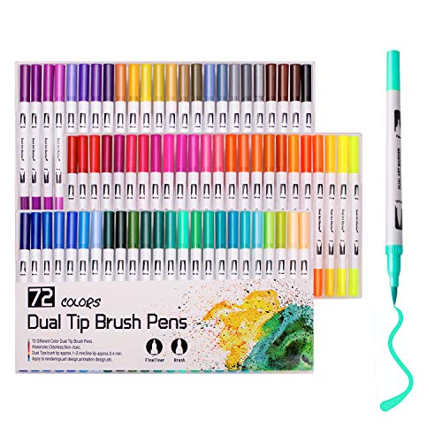 Rotuladores para colorear, 72 colores, punta de pincel de acuarela y punta fina para libros de colorear para adultos, dibujo, pintura, caligrafía