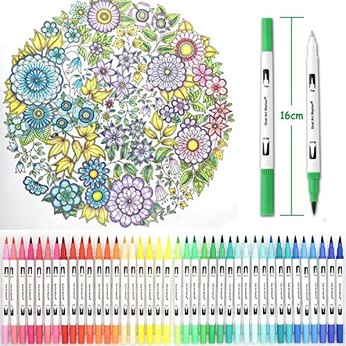 Rotuladores para colorear, 72 colores, punta de pincel de acuarela y punta fina para libros de colorear para adultos, dibujo, pintura, caligrafía