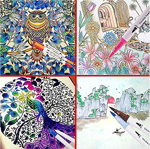 Rotuladores punta pincel acuarela con doble punta 100 colores, punta fina y punta pincel, rotulador a base de agua, para dibujo, caligrafía, bocetos, libros de colorear (R-100Color)