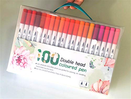 Rotuladores punta pincel acuarela con doble punta 100 colores, punta fina y punta pincel, rotulador a base de agua, para dibujo, caligrafía, bocetos, libros de colorear (R-100Color)