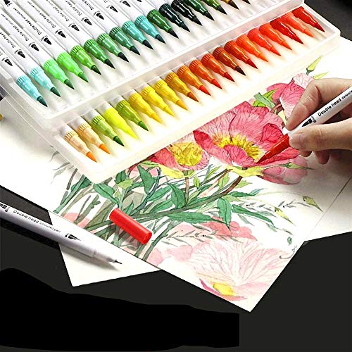 Rotuladores punta pincel acuarela con doble punta 100 colores, punta fina y punta pincel, rotulador a base de agua, para dibujo, caligrafía, bocetos, libros de colorear (R-100Color)