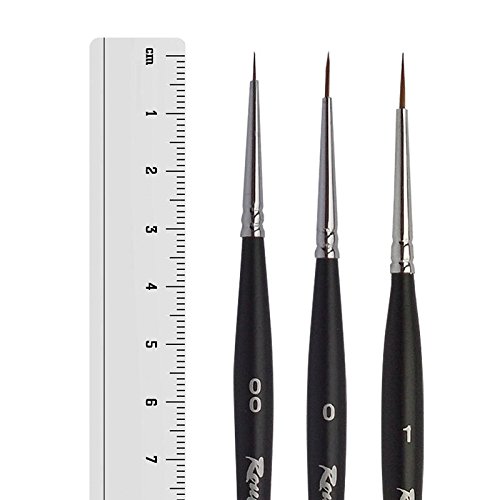 Roubloff - Juego de pinceles finos para decoración de uñas, 3 unidades, pelo Kolinsky profesional (pelo de marta roja), tamaños: 00, 0, 1