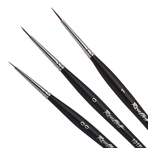 Roubloff - Juego de pinceles finos para decoración de uñas, 3 unidades, pelo Kolinsky profesional (pelo de marta roja), tamaños: 00, 0, 1