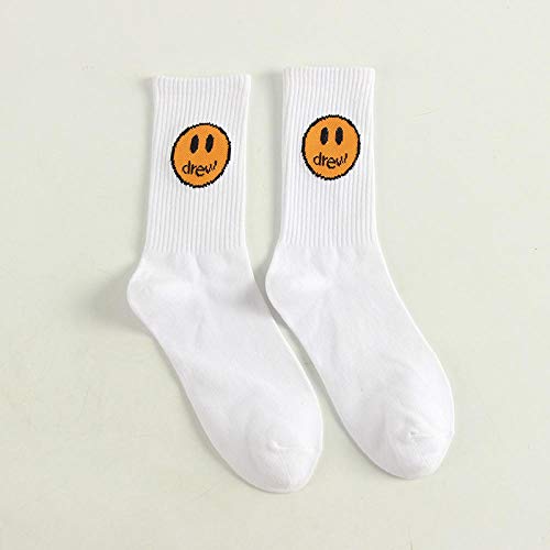 ROUNDER 10 Pares de Calcetines Negros, Amarillos y Blancos con Cara Sonriente Calcetines de algodón de la Marca de Moda callejera, Talla única-Smiley Blanco