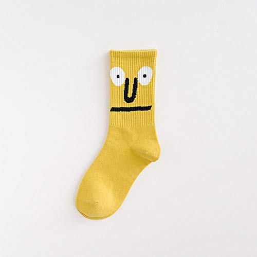 ROUNDER 10 Pares de nuevos Calcetines de Marca de Moda de Personalidad de expresión Linda roja Neta Calcetines de Moda de Tubo Largo Femenino ins-Amarillo