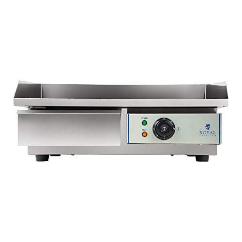 Royal Catering Plancha Grill Electrica Fry Top Parrilla Electrica Industrial RCEG-55 (3.000 W, Largo 55 cm, Superficie de calentamiento lisa, Protección antisalpicaduras)