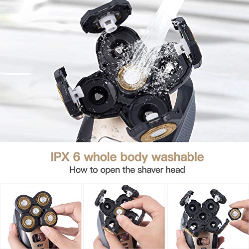 Roziaplus Electric Razor for Men - Kit de afeitado 5 en 1 para afeitado para hombre Bald Men Grooming Kit 5 en 1 Wet Dry Rotary Shavers Nose Hair Beard Trimmer Clippers Facial Cleansing Brush Cordless Waterproof USB Rechargeable
