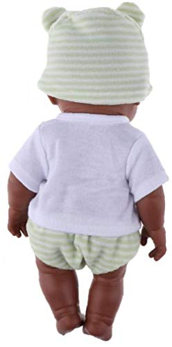 Rrunzfon 30cm Realista Huggable Vinilo Modelo De La Muñeca De La Muñeca Recién Nacido Africano Negro En La Ropa De Dormir De Los Niños Juguete Verde