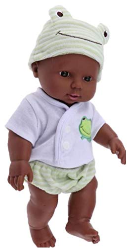Rrunzfon 30cm Realista Huggable Vinilo Modelo De La Muñeca De La Muñeca Recién Nacido Africano Negro En La Ropa De Dormir De Los Niños Juguete Verde