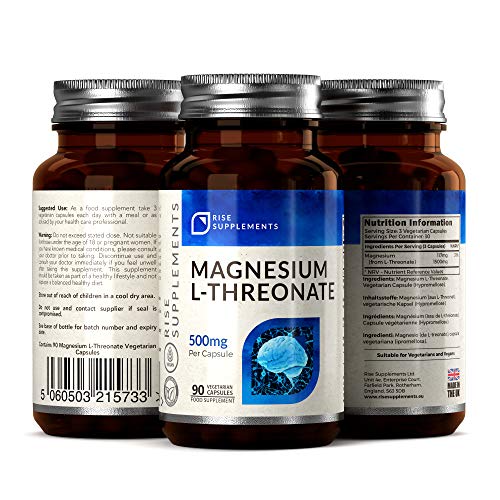 RS L Treonato de Magnesio 90 Capsulas Veganas | Suplemento Nootropico de Magnesio para el Alivio de Calambres | Vitaminas para Memoria | Sin OGM o Gluten