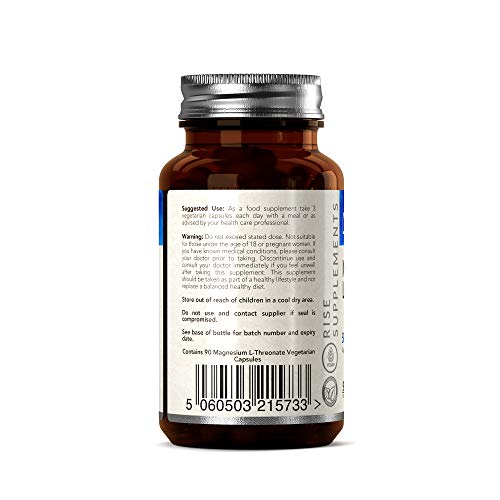 RS L Treonato de Magnesio 90 Capsulas Veganas | Suplemento Nootropico de Magnesio para el Alivio de Calambres | Vitaminas para Memoria | Sin OGM o Gluten