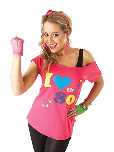 Rubies Official - Disfraz para Adulto, Camiseta con Texto en inglés I Love The 80's, Talla M