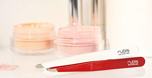 Rubis clásico - Pinzas de Depilar Profesionales - Pinza de Acero Inoxidable - Depilacion de Gran Precision para Cejas y Pelo Facial (oblicua / slant, negro)