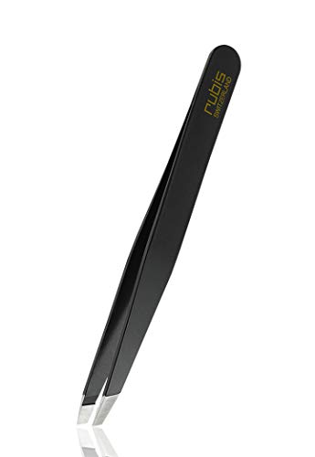 Rubis clásico - Pinzas de Depilar Profesionales - Pinza de Acero Inoxidable - Depilacion de Gran Precision para Cejas y Pelo Facial (oblicua / slant, negro)