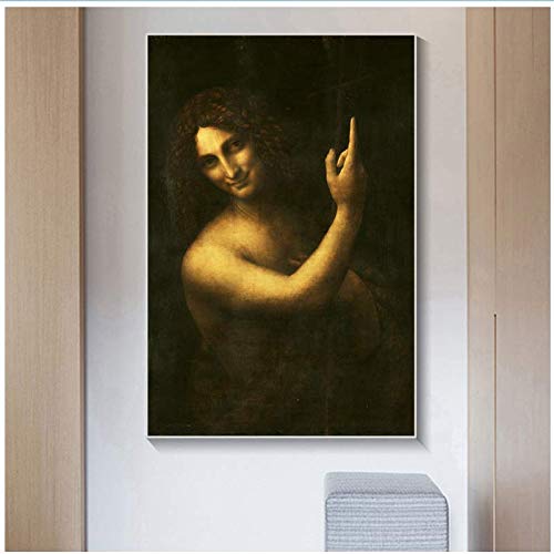 RuiChuangKeJi Grabados para Paredes de 50x75cm con Marco Pinturas de San Juan Bautista en la Pared Carteles de Arte Leonardo da Vinci Cuadros Famosos de Arte clásico