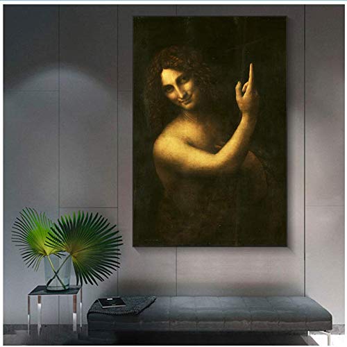 RuiChuangKeJi Grabados para Paredes de 50x75cm con Marco Pinturas de San Juan Bautista en la Pared Carteles de Arte Leonardo da Vinci Cuadros Famosos de Arte clásico