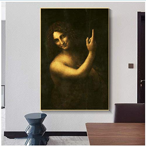 RuiChuangKeJi Grabados para Paredes de 50x75cm con Marco Pinturas de San Juan Bautista en la Pared Carteles de Arte Leonardo da Vinci Cuadros Famosos de Arte clásico