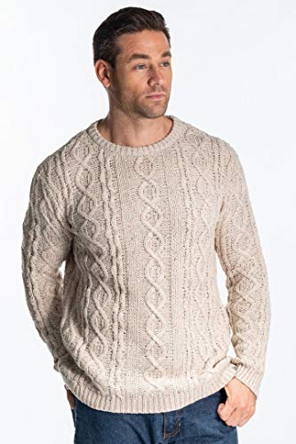 Rupert and Buckley END of LINE, Outlet Priced Mens Warm Cable Knit Jumper - Crema de avena - Jersey de mezcla de lana de punto